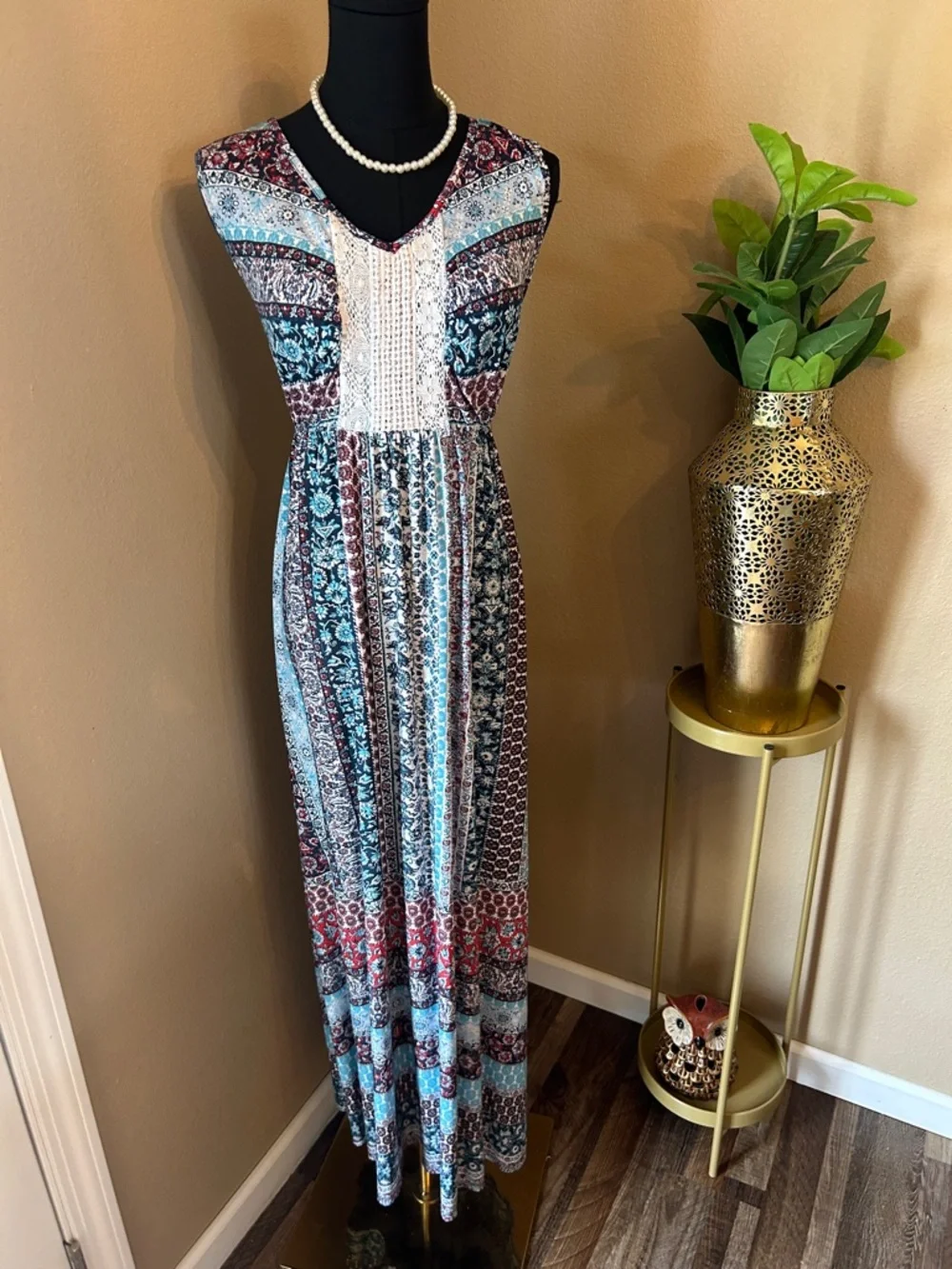 Style & Co. Blue, Navy & Red Patterned Maxi Dress - Picture 10 of 15